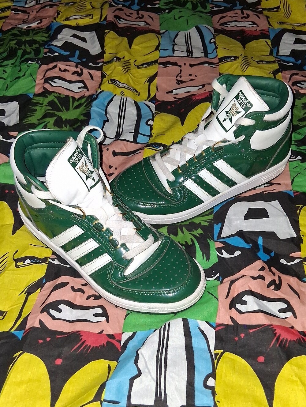 Y2K Adidas Top Ten Vintage Patent Leather Green High Top Shoes